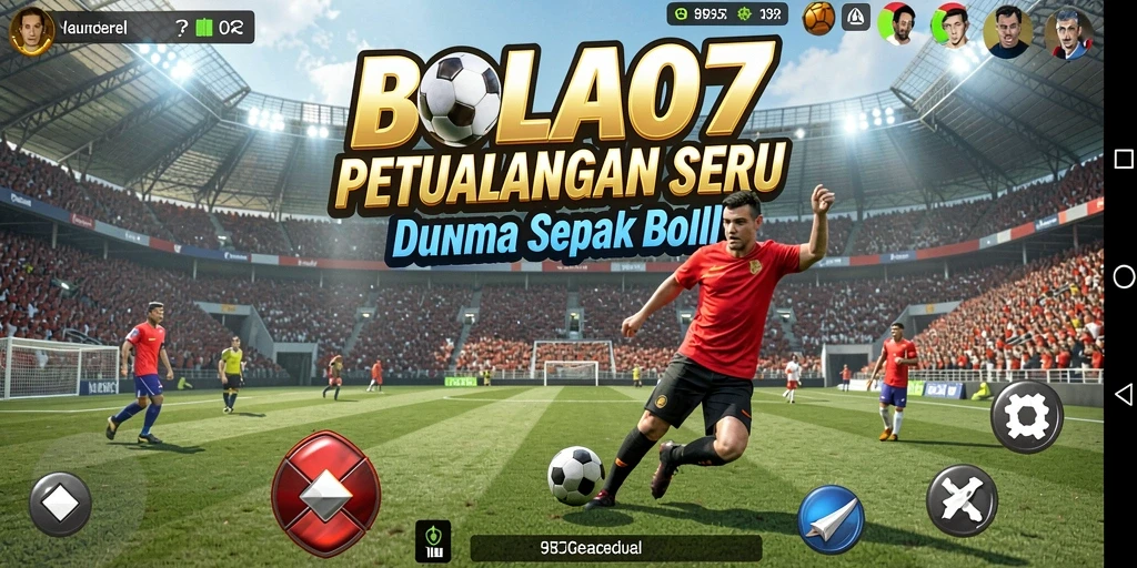 Screenshot utama BOLA07 menampilkan aksi seru dalam permainan petualangan sepak bola.