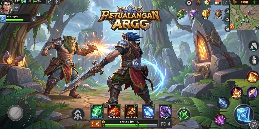 Screenshot menunjukkan pertarungan epik dalam gameplay ARPG F32.