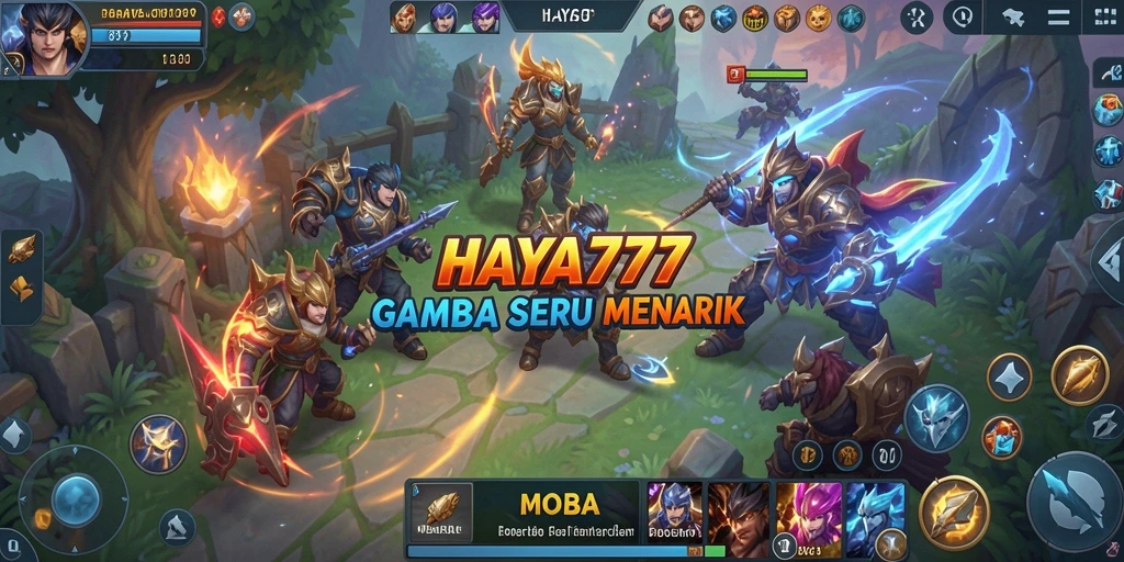 Tampilan gameplay seru HAYA777 dalam pertempuran MOBA.