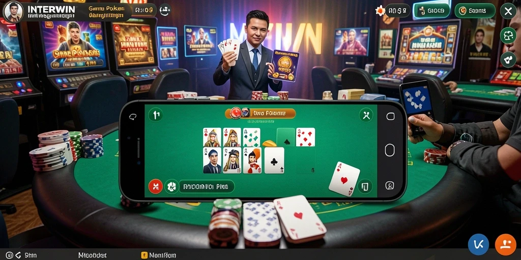 Tampilan gameplay Poker yang mendebarkan di INTERWIN.