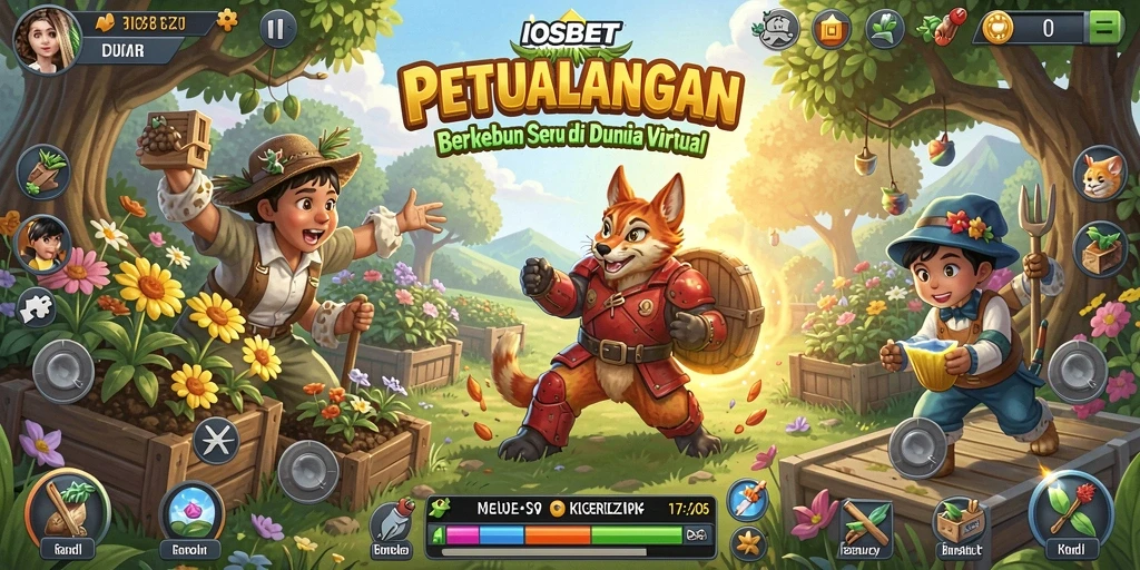Tampilan gameplay IOSBET yang menampilkan aktivitas berkebun yang seru.