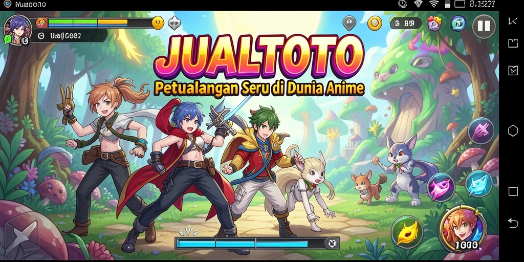 Screenshot gameplay JUALTOTO menampilkan karakter anime yang beraksi.