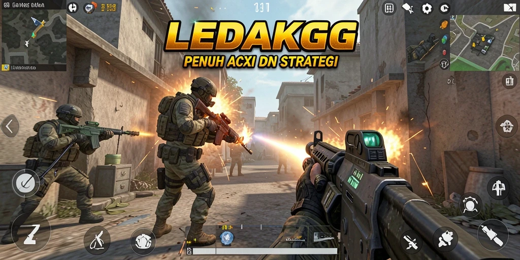 Tangkapan layar LEDAKGG menunjukkan aksi menegangkan dalam pertempuran FPS.