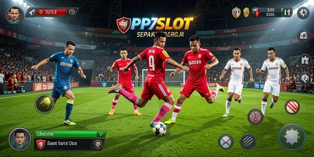 Screenshot PP7SLOT menunjukkan aksi mendebarkan di lapangan sepak bola.