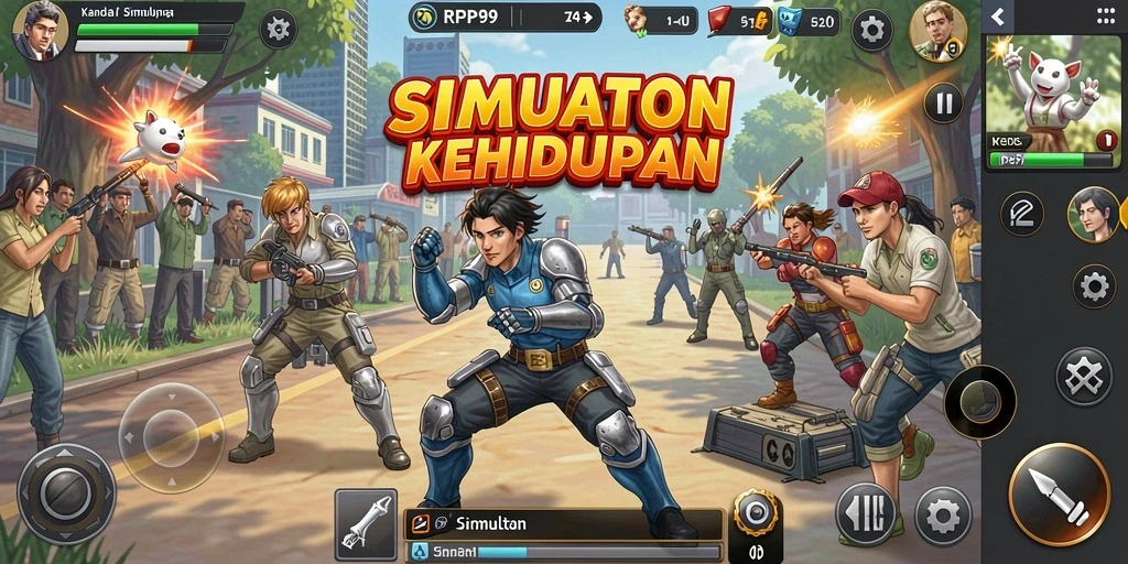 Screenshot dari gameplay RP99 yang menampilkan kehidupan sehari-hari karakter.
