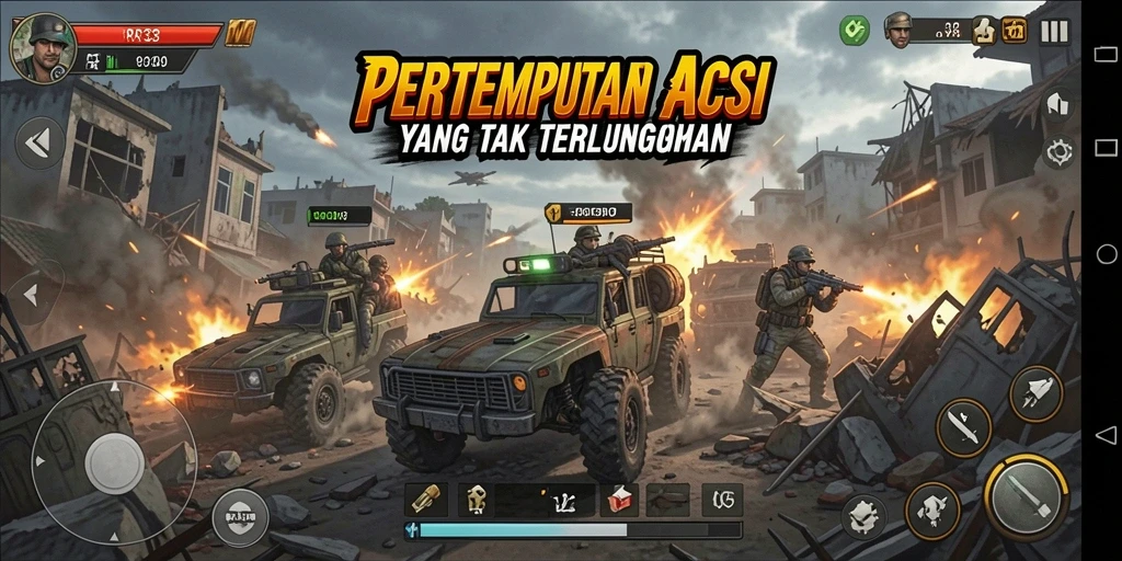 Screenshot gameplay RR33 menampilkan aksi pertempuran yang mendebarkan.