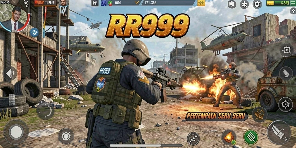 Screenshot utama RR999 menampilkan aksi pertempuran seru dalam TPS.