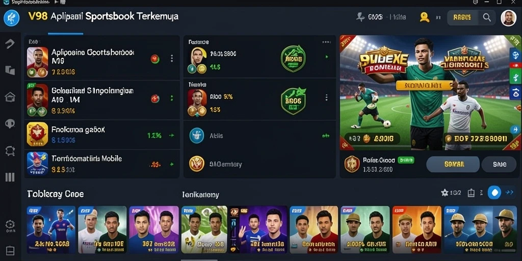 Screenshot V98 menampilkan antarmuka taruhan sportsbook yang menarik.